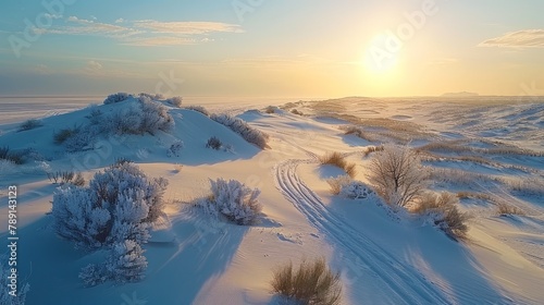 Aerial view of the White Sands, undulating dunes and sunset shadows
