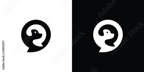 Creative Pet Chat Logo. Bubble Chat and Dog with Minimal Style. Pet Care Logo Icon Symbol Vector Design Inspiration.