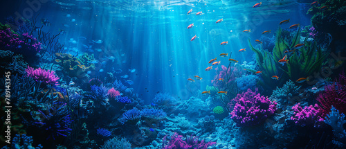 Underwater Diving Tropical Scene With Sea Life 