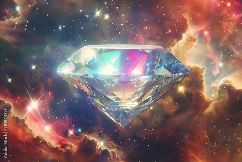 : A colossal diamond floating in weightless space, its facets refracting the light of distant stars into a dazzling spectrum.