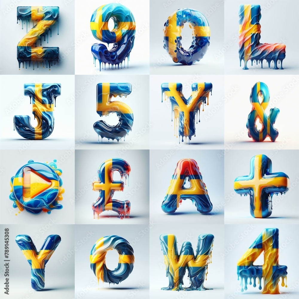 Fototapeta premium Sweden flag glass lettering. AI generated illustration