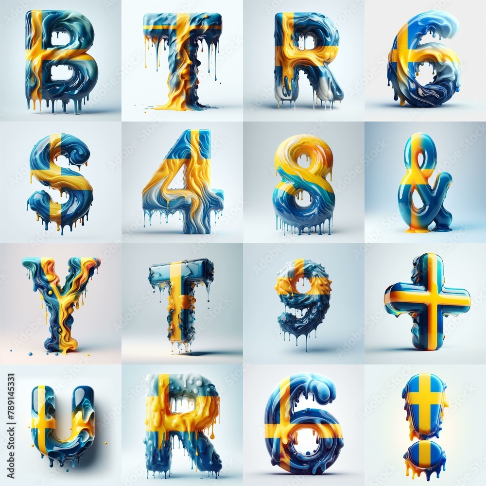 Fototapeta premium Sweden flag glass lettering. AI generated illustration