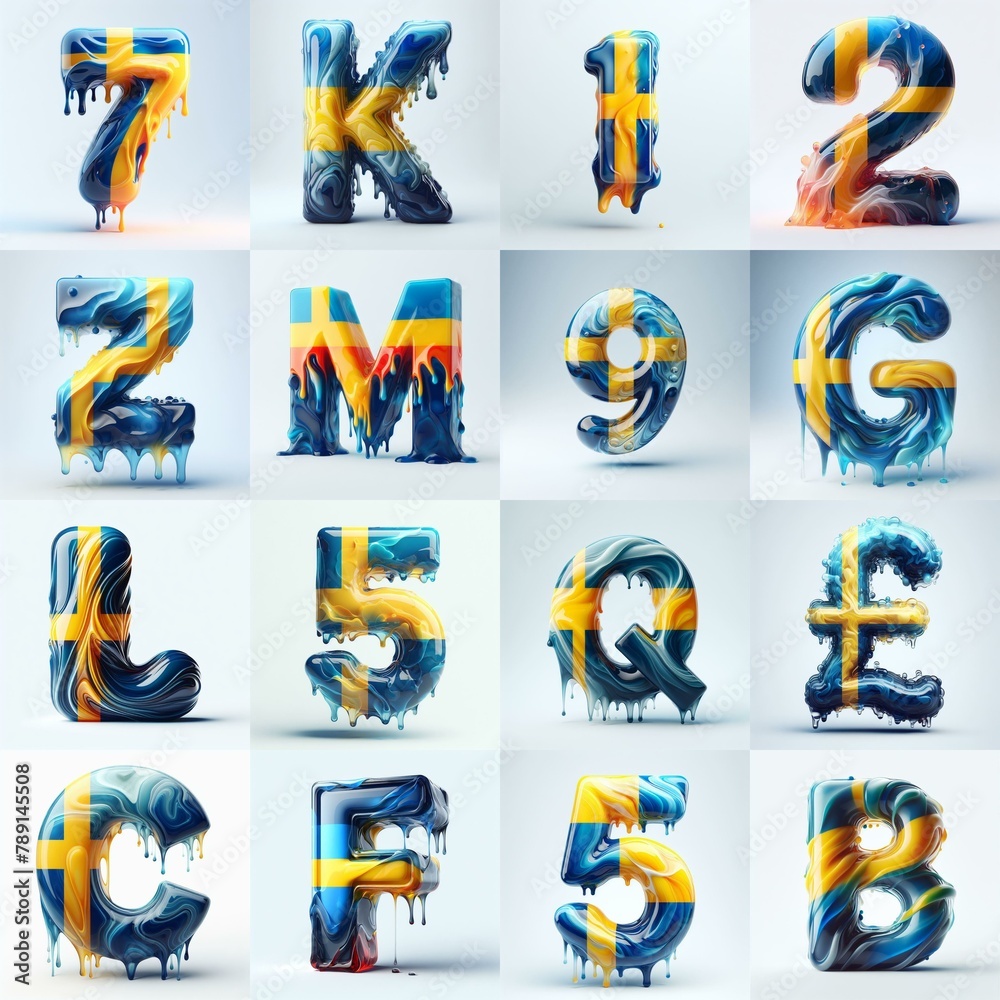 Fototapeta premium Sweden flag glass lettering. AI generated illustration