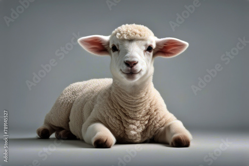 weeks white old) isolated Lamb baby background standing happy studio shot farm animal sheep happiness no people nobody smiling herbivorous domestic