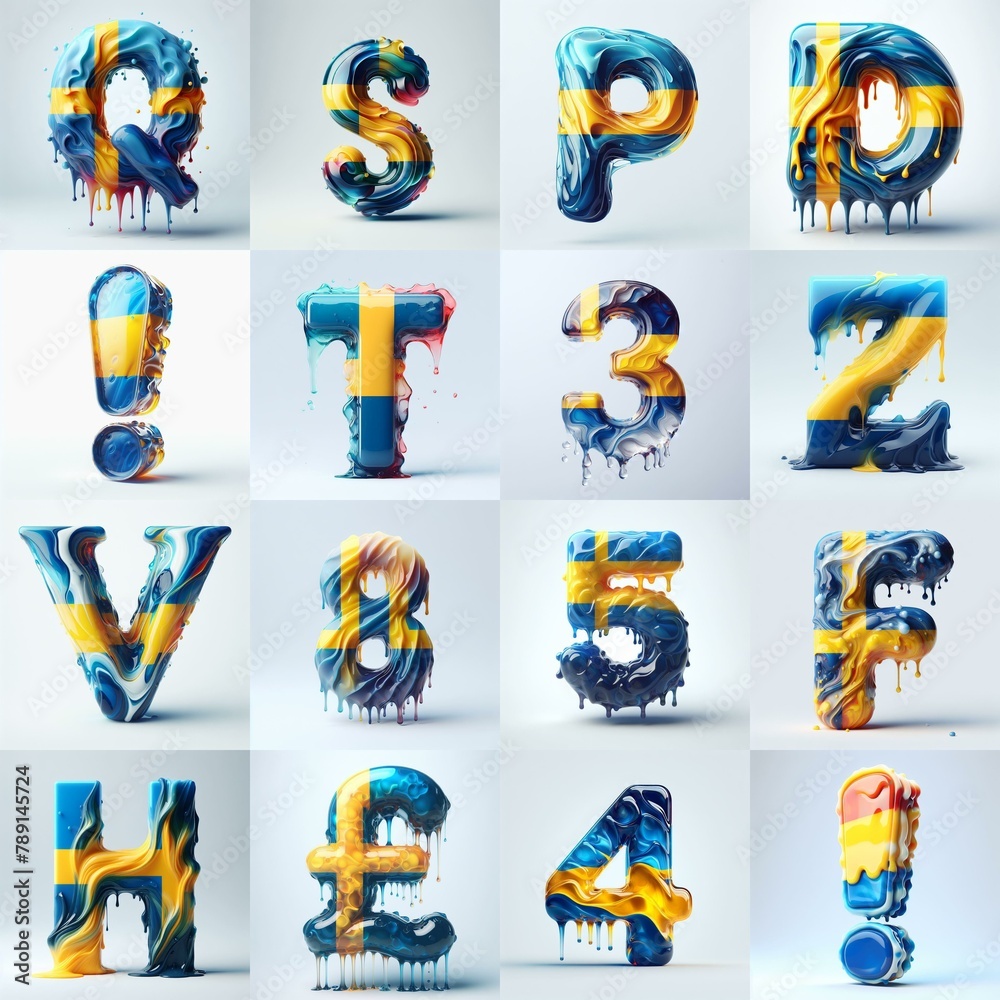 Fototapeta premium Sweden flag glass lettering. AI generated illustration