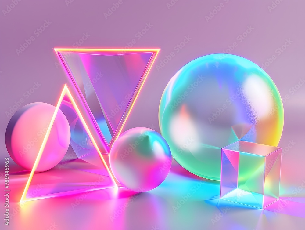 3d shapes glowing with bright holographic colors 3d shapes glowing with bright holographic colors