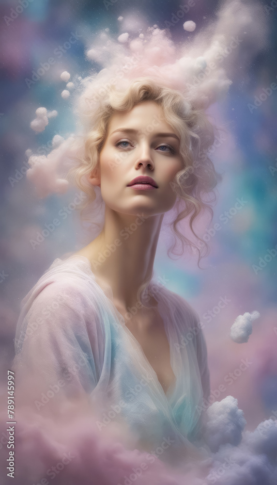 Woman Formed by Soap Bubbles in Clouds Woman Formed by Soap Bubbles in Clouds