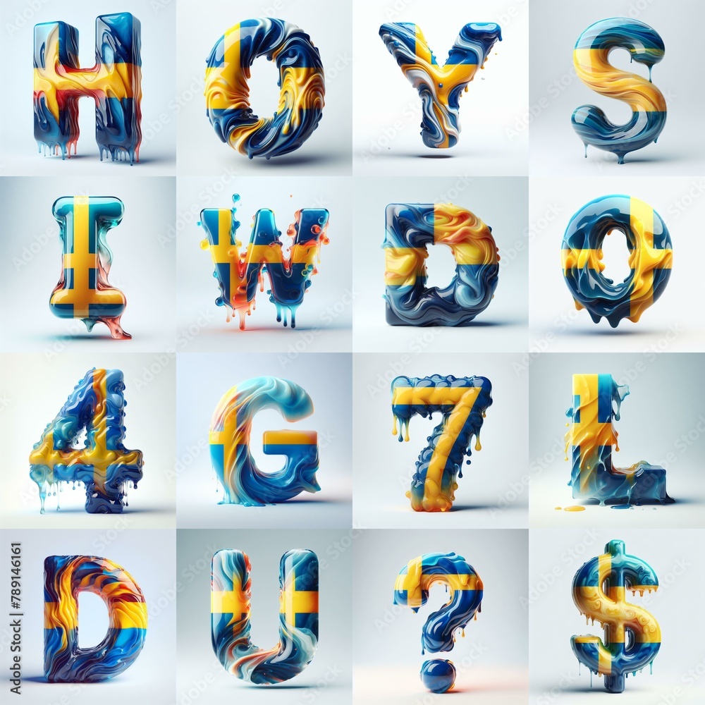 Fototapeta premium Sweden flag glass lettering. AI generated illustration