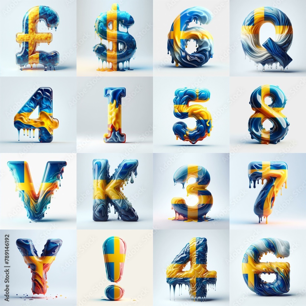 Fototapeta premium Sweden flag glass lettering. AI generated illustration