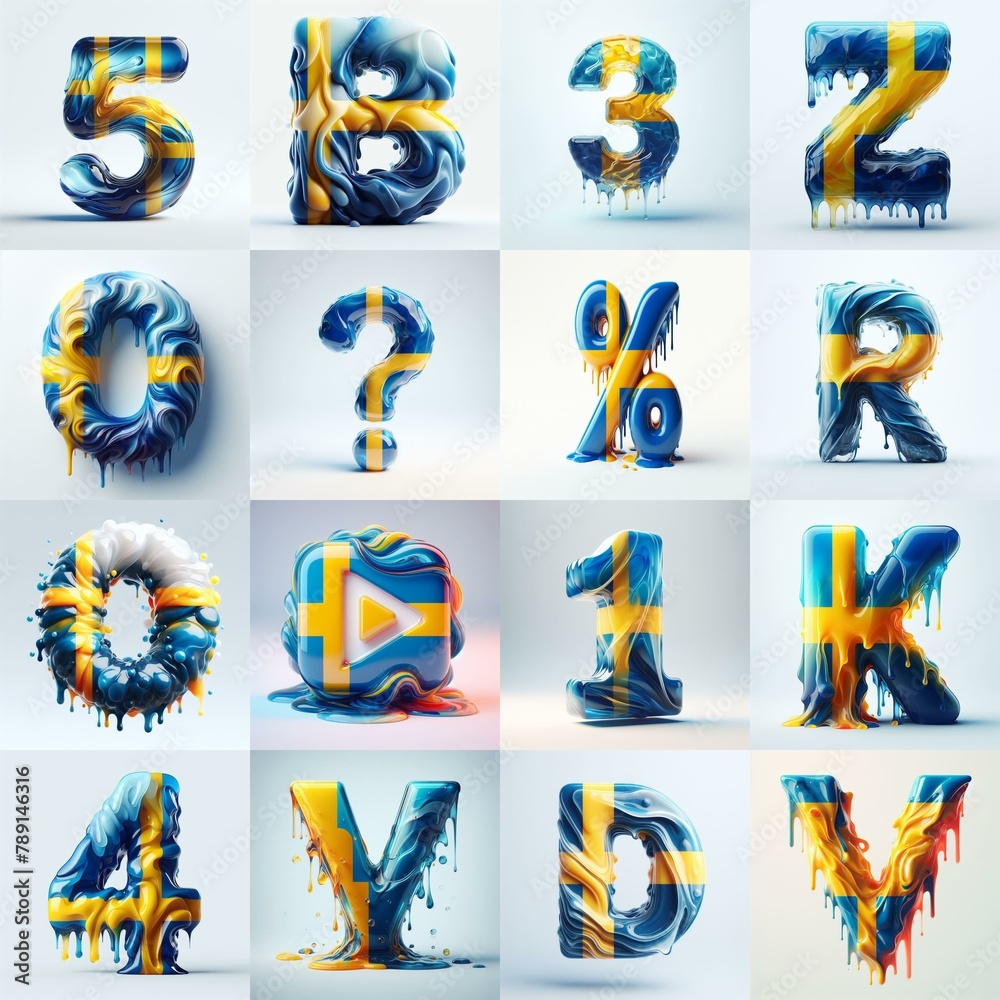 Fototapeta premium Sweden flag glass lettering. AI generated illustration