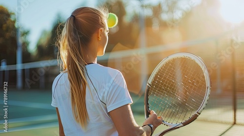 Sporty girl with tennis racket. Sports and healthy lifestyle.