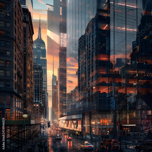 Animated Urban Painting of Dusk - High-Resolution 1080p Image showcasing the Essence of Modern City Life