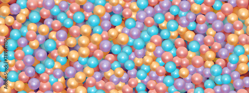 Delicate pastel sweet dragees in the form of a seamless pattern. Plastic or rubber balls in a children dry pool. Abstract vector bg with pink, blue, yellow and lilac peas