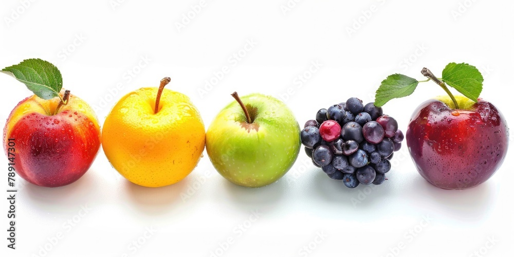 Isolated Fruits. Ripe and Appetising Apples and Berries on White Background