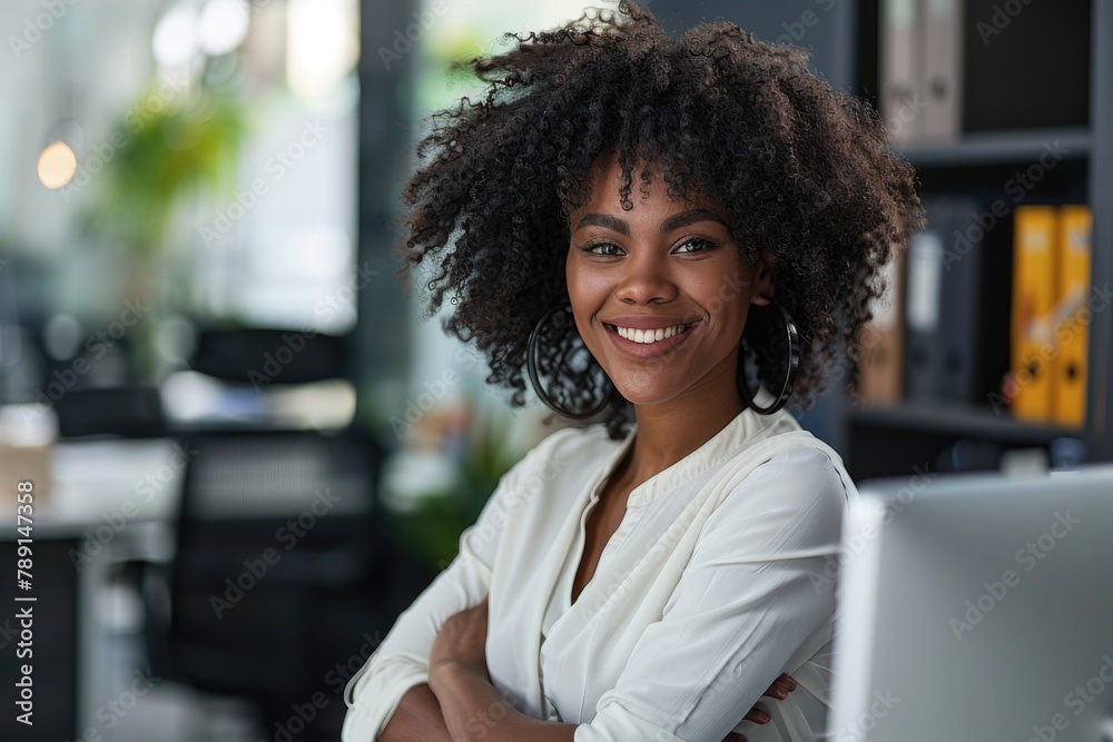 Business Woman Portrait: Happy Black Female Employee Working in Modern Office