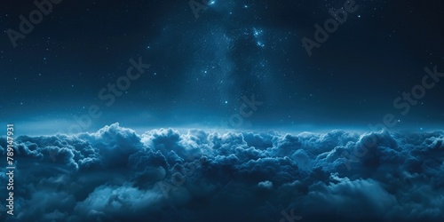The Night Sky. Panoramic View of Blue Milky Way Galaxy and Stars in Dark Universe