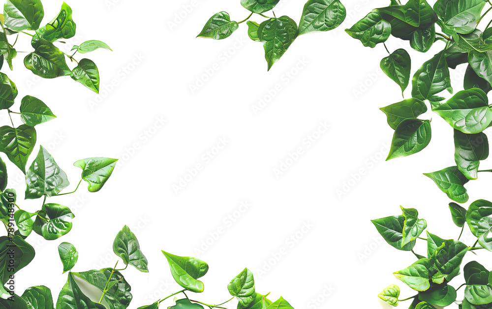 Blank papers with green leaves on transparent background, png	
