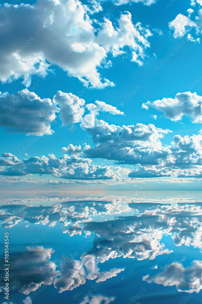 Blue sky with clouds and reflection for background Blue sky with clouds and reflection for background