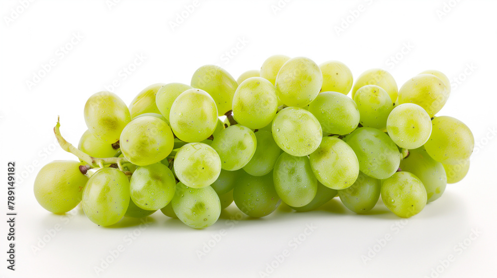 Bunch of grapes and halved grape, white.