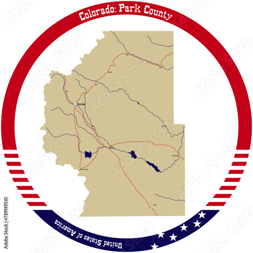 Map of Park County in Colorado, USA arranged in a circle.