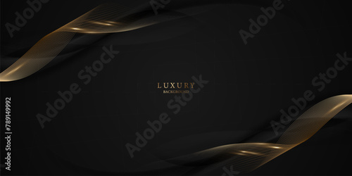 Abstract modern design black background with luxury golden elements vector illustration. © HNKz