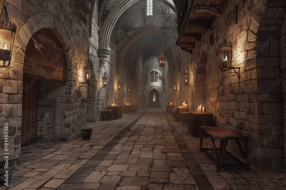 Augmented reality quest in medieval castle, POV, immersive, 