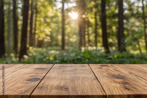 Wooden table top with natural background, 