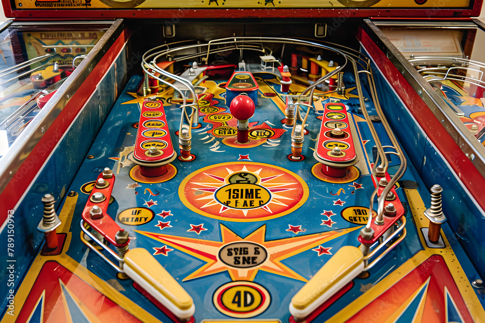 Vintage Pinball Machine - The Classic Arcade Game, A Symphony of Colors and Action