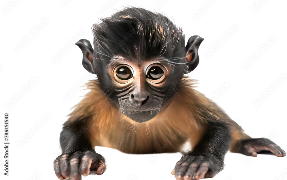 Baby monkey on transparent background, png	