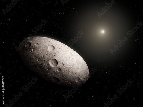 Small planet in space. Cosmic stone isolated. A large celestial body on the outskirts of the solar system.