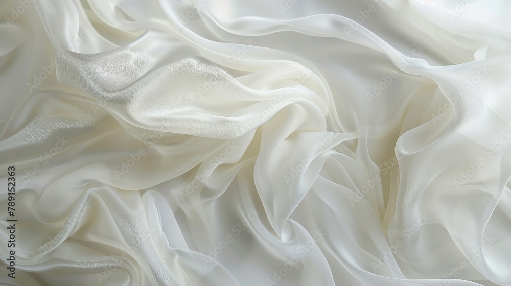 Flowing cream white silk caught in a gentle breeze, styled in a realistic manner to capture movement and grace.