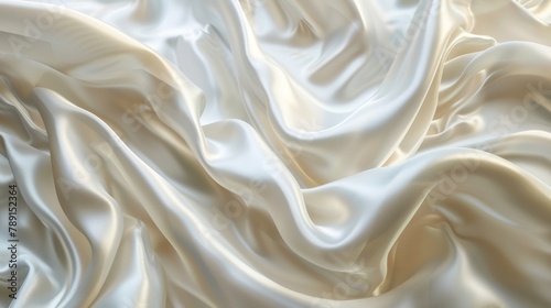 Flowing cream white silk caught in a gentle breeze, styled in a realistic manner to capture movement and grace.