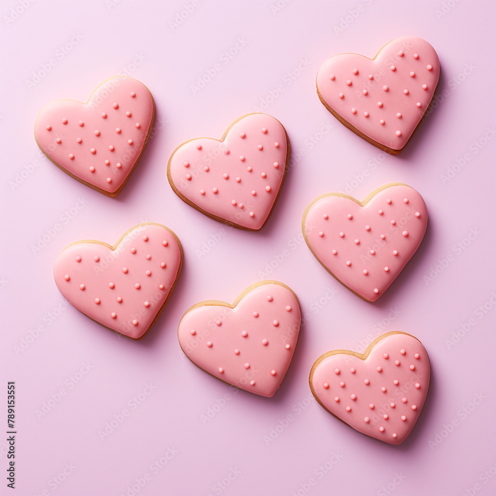 heart Biscuits ,Close to overlooking,light pink background сreated with Generative Ai