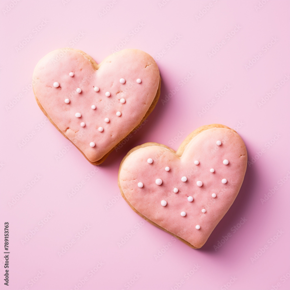 heart Biscuits ,Close to overlooking,light pink background сreated with Generative Ai