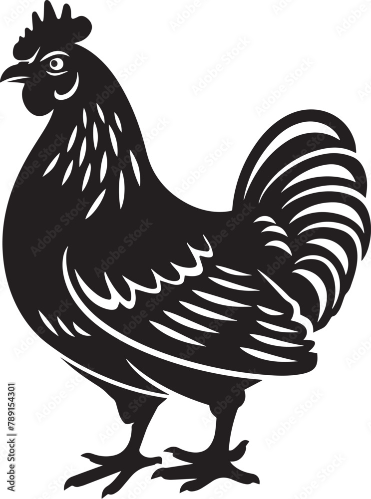chicken silhouette vector black on white background, clean, simple