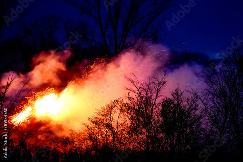 Big fire at night. Fire in nature. Easter fire.  © Elly Miller