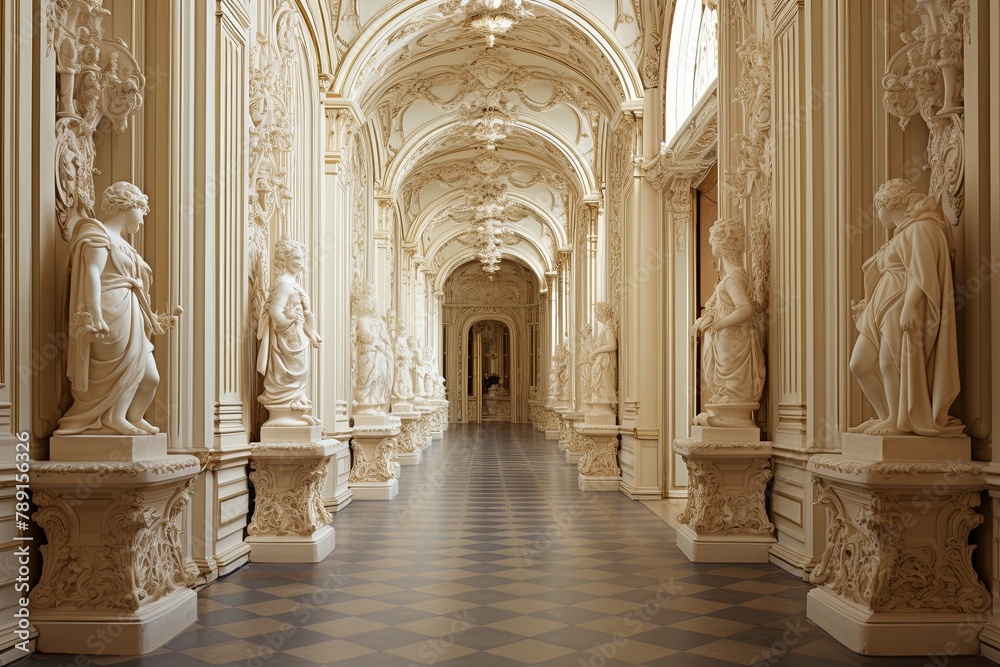 Ivory Statuettes & Cameo Reliefs: Baroque Palace Grand Hallway Designs