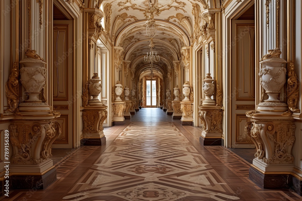Baroque Palace Grand Hallway Designs: High-Relief Friezes & Lush Velvet Runners