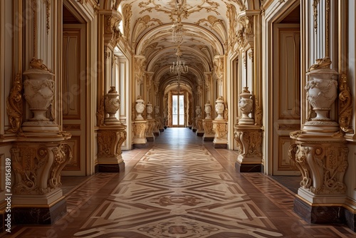 Baroque Palace Grand Hallway Designs: High-Relief Friezes & Lush Velvet Runners