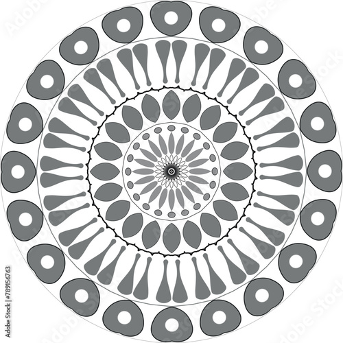 Mandala art with rounded shadows and gray pilers photo