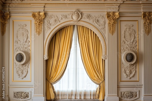 Belle Époque Parisian Parlor Decors: Ceiling Roses & Draped Curtains Elegance photo