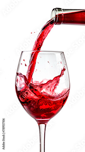 Red wine pouring into glass isolated on white background. Rose wine splashing in glassware.