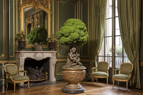 Belle �poque Parisian Parlor: Topiary Indoor Bliss with Bronze Statuary Flair