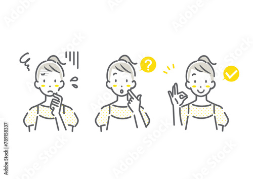 私服の若い女性　セット　シンプルでお洒落な線画イラスト