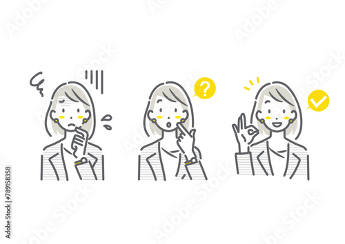 働く若い女性　セット　シンプルでお洒落な線画イラスト