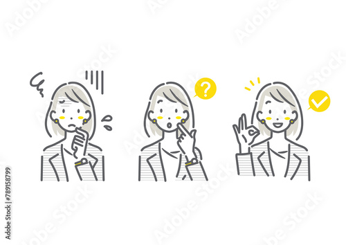 働く若い女性　セット　シンプルでお洒落な線画イラスト