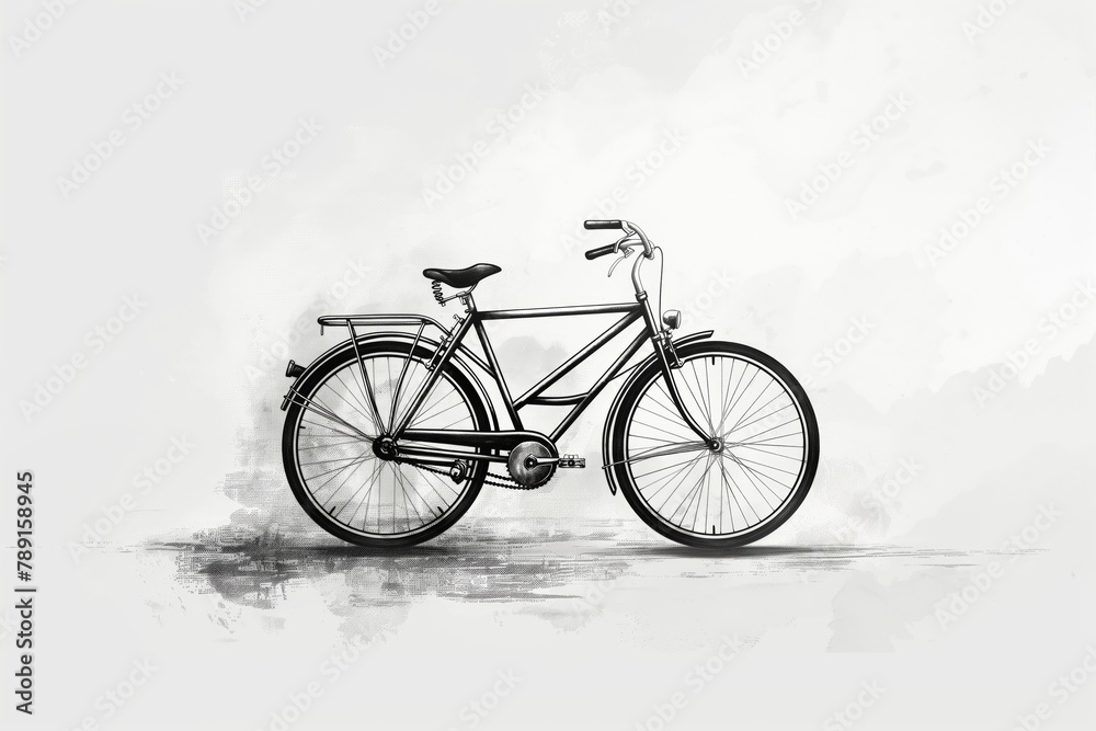 Artistic black and white illustration of a classic bicycle on a textured watercolor backdrop Artistic black and white illustration of a classic bicycle on a textured watercolor backdrop
