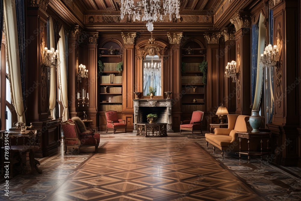 Herringbone Floors and Ornamental Columns: Gilded Age Mansion Library Designs