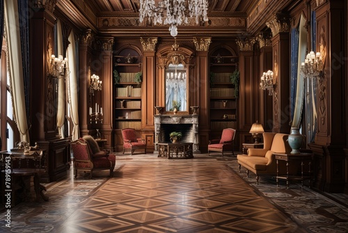 Herringbone Floors and Ornamental Columns: Gilded Age Mansion Library Designs photo