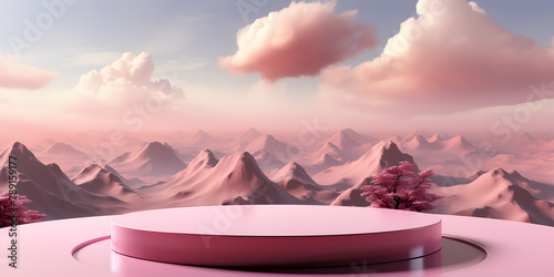 Background podium pink 3d product sky platform display cloud pastel scene render stand. Pink podium stage minimal abstract background beauty dreamy space studio pedestal smoke showcase geometric